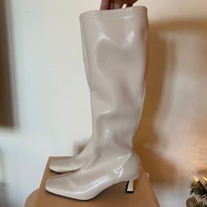 Spandex Faux Leather Long Boots